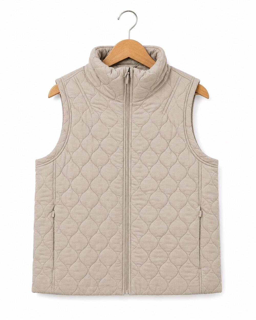 Kirkland Quilted Puffer Vest Womens XL Beige Tan Lightweight Stand Collar NWT
